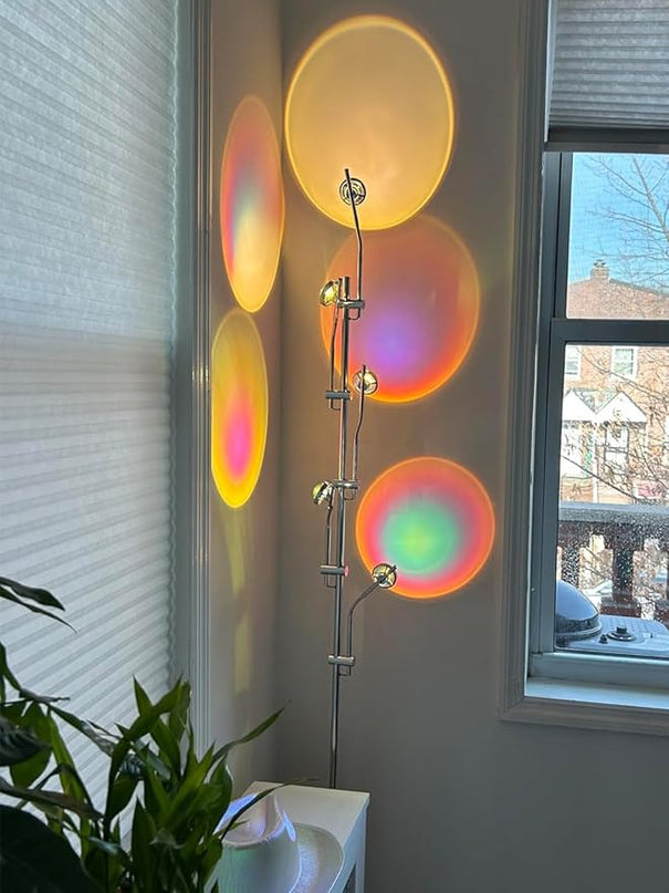 Sunset Lamp LED 5 Halo Projector Floor Lamp Corner Ambiance Indoor Decorative Lighting Live Streaming Background Light for Bedroom, Living Room Restaurant Dance Studio -Tiktok Live Streaming Light - LeafyLoom