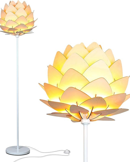 Brightech Artichoke LED Floor Lamp, Great Living Room Décor, Modern Lamp for Living Rooms & Offices, Bohemian Standing Lamp for Bedroom Reading, Tall Lamp with Multi-Panel Wooden Shade - LeafyLoom