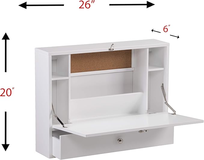 SEI Furniture Willingham Wall Mount Folding Desk, White - LeafyLoom