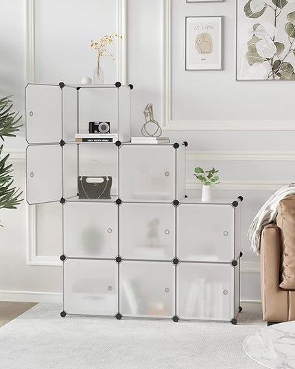 C&AHOME Cube Storage Organizer with Doors, 9-Cube Shelves, Closet Cabinet, DIY Plastic Modular Bookshelf Ideal for Bedroom, Living Room, 36.6”L x 12.4”W x 36.6”H White USBTM3009B-DOOR - LeafyLoom