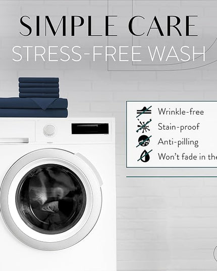 Danjor Linens Full Size Sheets Set - 6 Piece Set Including 4 Pillowcases- Deep Pockets - Breathable, Soft Bed Sheets - Wrinkle Free - Machine Washable - Navy Bed Sheets - 6 pc - LeafyLoom