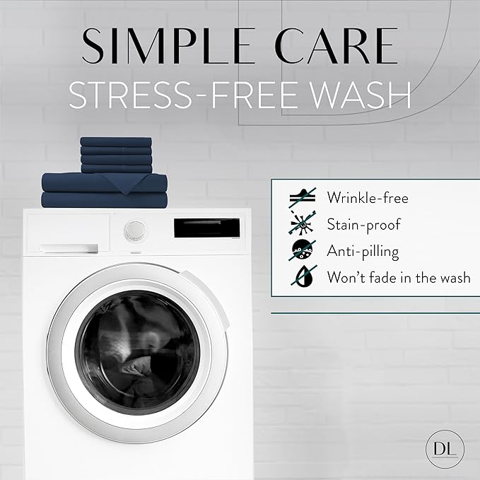 Danjor Linens Full Size Sheets Set - 6 Piece Set Including 4 Pillowcases- Deep Pockets - Breathable, Soft Bed Sheets - Wrinkle Free - Machine Washable - Navy Bed Sheets - 6 pc - LeafyLoom