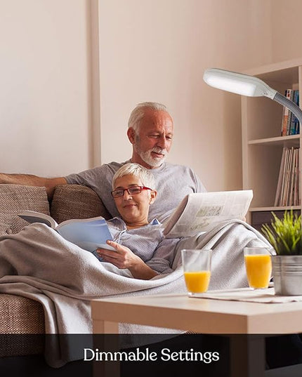 Brightech Litespan - Bright LED Floor Reading Lamp for Over Chair Crafts and Reading, Estheticians' Light for Lash Extensions, Adjustable Standing Lamp for Living Room, Bedroom, Office - White - LeafyLoom