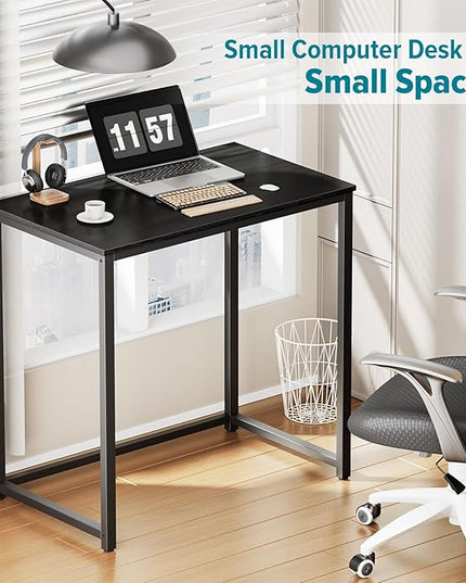 SINPAID Small Computer Desk 31.5 inches Desk for Small Spaces Sturdy Home Office Desk Modern Gaming Desk Study Writing Laptop Table, Black Desk - LeafyLoom
