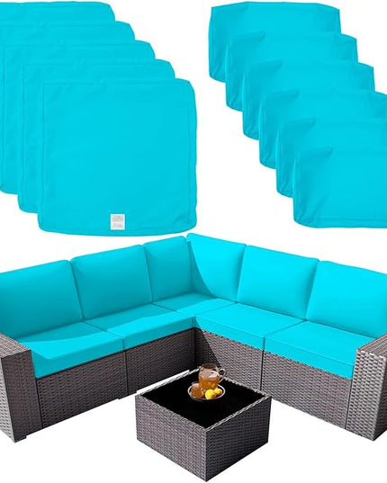 ClawsCover 11Pack Outdoor Seat and Back Cushions Replacement Covers Fit for 5-Seater 6Pieces Wicker Rattan Patio Furniture Conversation Set Sectional Couch Chairs,Turquoise-Included Cover Only - LeafyLoom