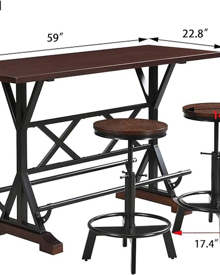 NicBex Dining Table Set for 4 Kitchen Table Set 59" Wooden Sofa Side Table with Adjustable Height Stools, Modern Bar Table and Chairs for Living Room, Dining Room, Espresso - LeafyLoom