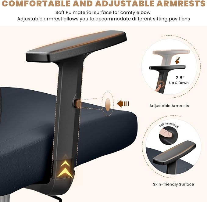 Office Chair Ergonomic Desk Chair with Adjustable Lumbar Support, Swivel Comfy Computer Chair Heavy Duty Executive Chair for Home Office - LeafyLoom