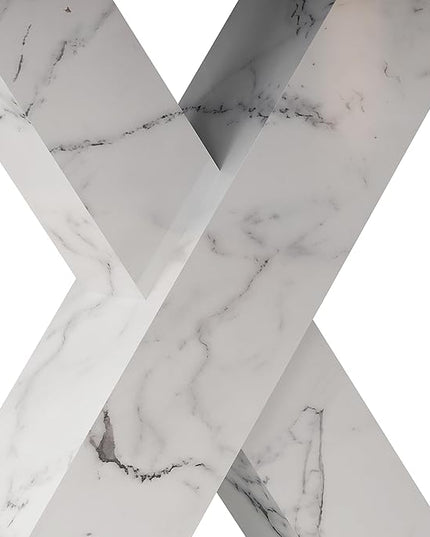 NicBex Dining Table Contemporary Kitchen Table Farmhouse Rustic Square Dining Table,Stretchable, Printed Black Marble Table Top+MDF White X-Shape Table Leg with Metal Base, Easy Assembly, Black+White - LeafyLoom
