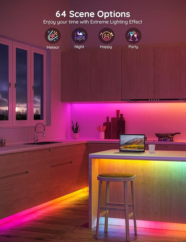 Govee 65.6ft RGBIC LED Strip Lights, Color Changing LED Strips, App Control via Bluetooth, Smart Segmented Control, Multiple Scenes, Enhanced Music Sync LED Lights for Bedroom, Home Decor (2 X 32.8ft) Govee