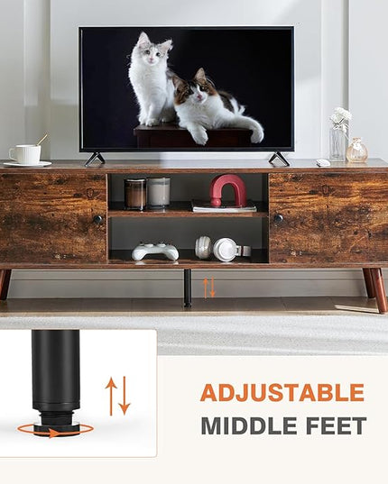 Sweetcrispy TV Stand for 55 60 inch Television, Entertainment Center with Storage, 2 Cabinet Media Console Table, Soft Hinge Door with Handle, Wood Feet, Living Room, Bedroom Furniture, Rustic Brown - LeafyLoom