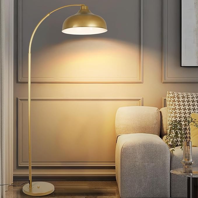 Modern Arc Floor Lamp for Living Room, 16 Inch Large Dome Arch Dimmable Standing Light with Remote, Industrial Tall Arched Reading Lamps Hanging Metal Shade for Bedroom, Office, Over Couch,JE-F231218 - LeafyLoom