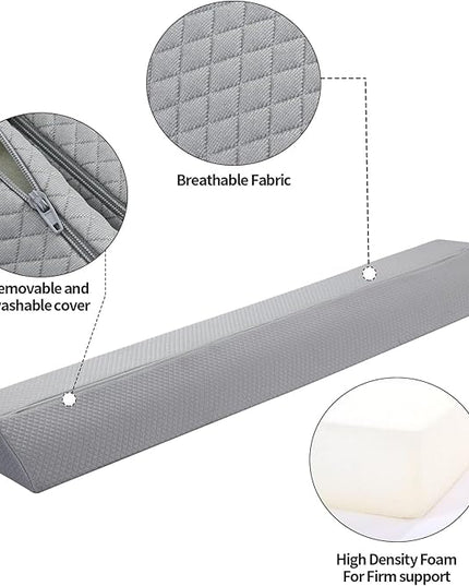 Pillow Wedge for Headboard Gap,Bed Gap Filler Queen Size,Foldable Bed Wedge Pillow for Headboard,Light Grey Bed Wedge Gap Filler,Foam Mattress Gap Filler,60"x6"x6" - LeafyLoom