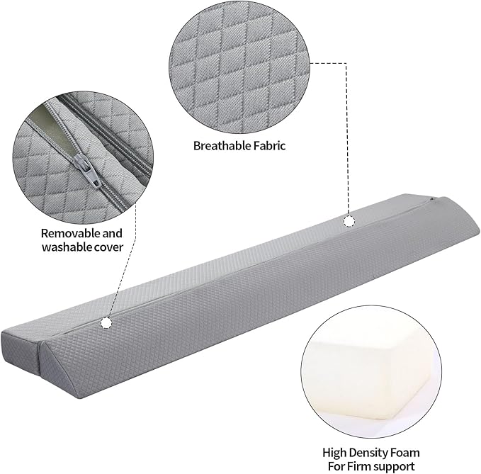 Pillow Wedge for Headboard Gap,Bed Gap Filler Queen Size,Foldable Bed Wedge Pillow for Headboard,Light Grey Bed Wedge Gap Filler,Foam Mattress Gap Filler,60"x6"x6" - LeafyLoom