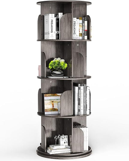 Rotating Bookshelf, Rotating Bookshelf Tower for Small Space, 360 Display 4 Tier Floor Standing Storage Rack, Wood Narrow Book Shelf for Bedroom, Living Room - LeafyLoom