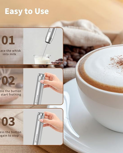 Maestri House Rechargeable Milk Frother with Stand, Handheld Electric Foam Maker Waterproof Detachable Stainless Steel Whisk Drink Mixer Foamer for Lattes, Cappuccino - LeafyLoom