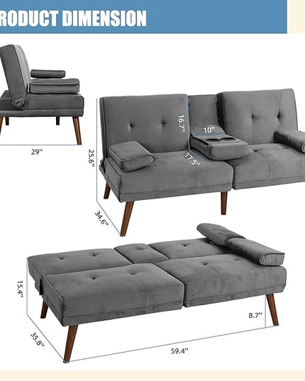 Shintenchi Futon Sofa Bed, Convertible Couch Bed Loveseat, Modern Futon Recliner Sleeper, Small Lazy Futon Set for Living Room, Office, Apartment, Light Gray - LeafyLoom