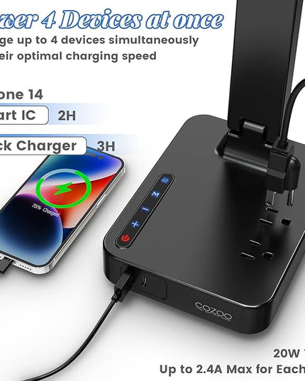 cozoo Desk Lamps for Home Office,Modern LED Desk Lamp for Dorm with 2 USB Charging Ports/Type C Port,2 AC Outlets,3 Lighting Mode,3 Level Brightness,Touch Control/Timer/Eye-Caring Foldable Table Lamp - LeafyLoom