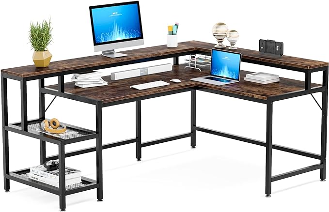 L-Shaped Computer Desk, Extra Large, Brown - LeafyLoom