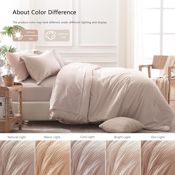 UNILIBRA 7 Pieces Bed in a Bag Full Size Comforter Sets, Taupe Full Bed Set Soft for All Seasons - Cationic Dyeing Bedding Set with Comforter, Flat Sheet, Fitted Sheet, Pillowcases & Shams - LeafyLoom