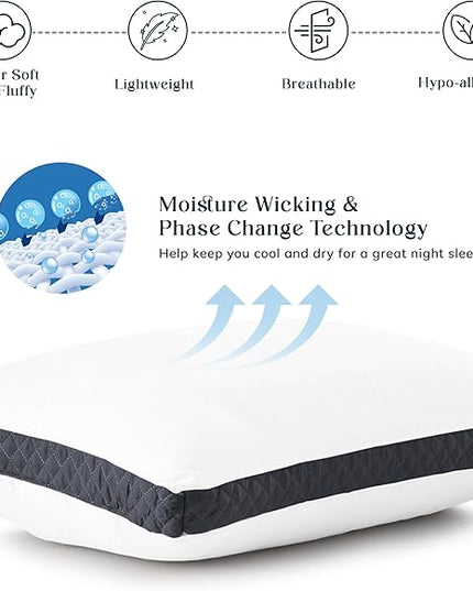 Lux Decor Bed Pillows for Sleeping - Pillows Queen Size Set of 2 - Hotel Quality Gusseted Down Alternative Pillows for Back, Stomach or Side Sleepers (Dark Grey, 26x18) - LeafyLoom