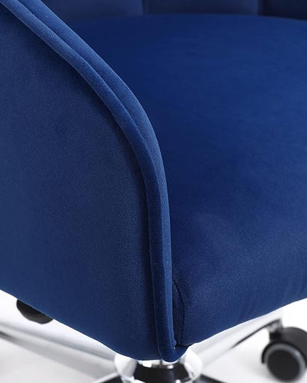 Velvet Desk Chair Vanity Chair for Makeup with Wheels and Back Home Office Chair Adjustable Rolling Swivel Chair for Bedroom Vanity Room Blue - LeafyLoom