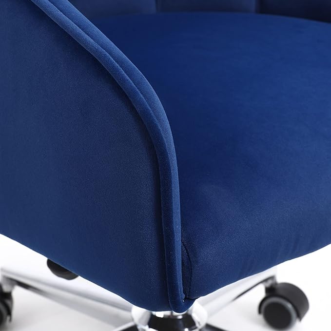 Velvet Desk Chair Vanity Chair for Makeup with Wheels and Back Home Office Chair Adjustable Rolling Swivel Chair for Bedroom Vanity Room Blue - LeafyLoom