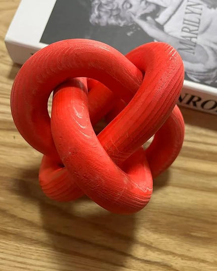 Wood Knot Decor -Coffee Table Decor Shelf Decor Table Books Hand Carved Home Decoration Boho Country Rustic Modern Shabby Chic Style Decor 3 Link Wooden Knot Chain Link Decor (Wine Red) - LeafyLoom