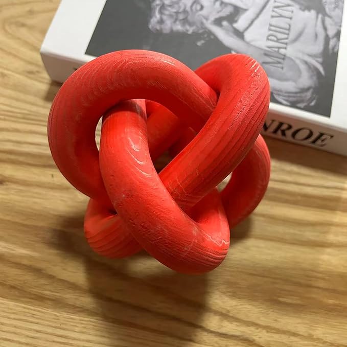 Wood Knot Decor -Coffee Table Decor Shelf Decor Table Books Hand Carved Home Decoration Boho Country Rustic Modern Shabby Chic Style Decor 3 Link Wooden Knot Chain Link Decor (Wine Red) - LeafyLoom
