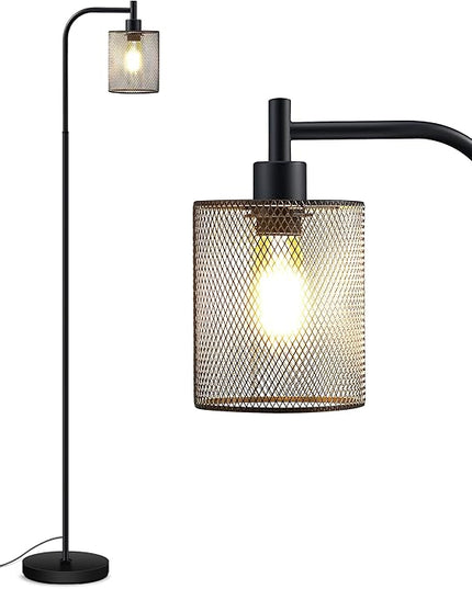 BoostArea Industrial Floor Lamp, Standing Lamp with Hanging Iron Mesh Lamp Shade, 6W LED Bulb, Whole Metal Farmhouse Floor Lamp with Foot Switch, Rustic Floor Lamps for Living Room Bedroom, Black - LeafyLoom