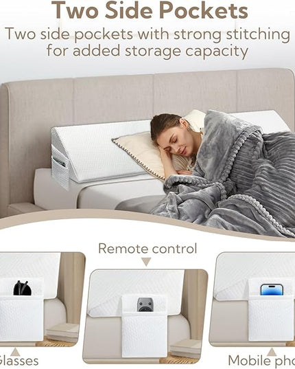 King Bed Wedge Pillow - Versatile Wedge Pillow Bed Gap Filler. Can Also be Used as a headboard Pillow, Mattress Wedge, and Bed Gap Filler (White 54"x10"x6") - LeafyLoom