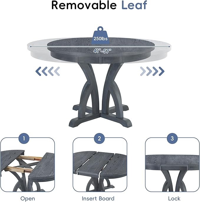Farmhouse Round Pedestal 15.8" Removable Leaf, Extendable Kitchen w/Ladder Back Chairs, for Small Places, Room, 5 Piece Dining Table Set, Black 4 - LeafyLoom