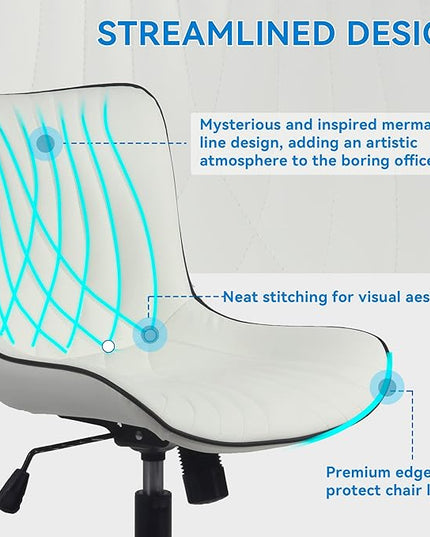 YOUNIKE Office Chair, Armless Desk Chair with Wheels, Home Office Computer Task Chairs, Modern Faux Leather Upholstered Vanity Chair, Adjustable Swivel Rocking Office Chair with Back, White - LeafyLoom