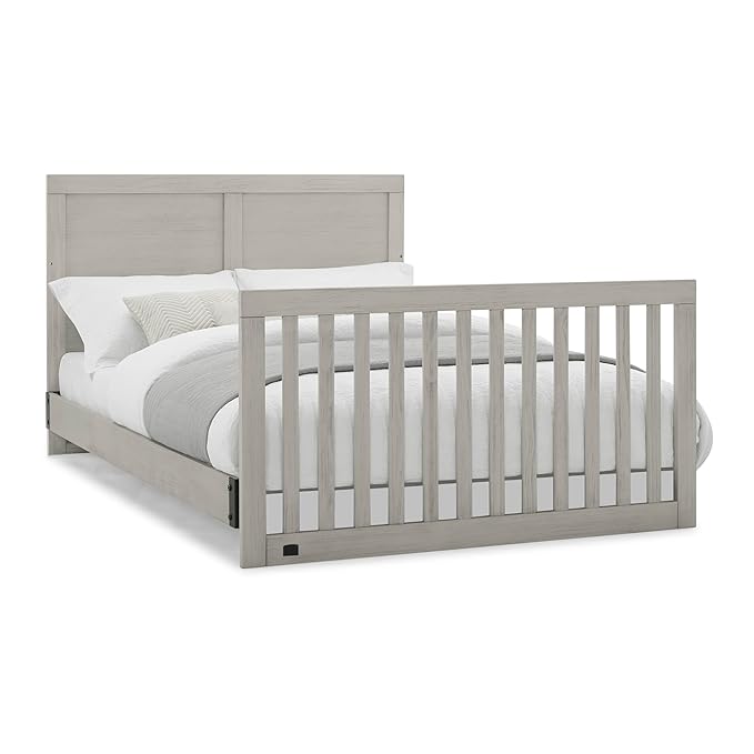 Simmons Kids Foundry 6-in-1 Convertible Baby Crib, Rustic Mist with Matte Black - LeafyLoom