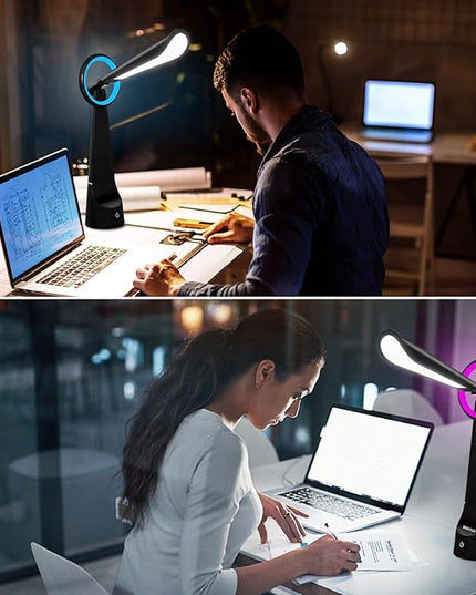 Upgraded LED Desk Lamp Also A Night Light with 7 Colours Change, Eye-Caring Table Lamp with USB Charging Port Suitable for Table Bedroom Bedside Office Study,8W (Black) - LeafyLoom