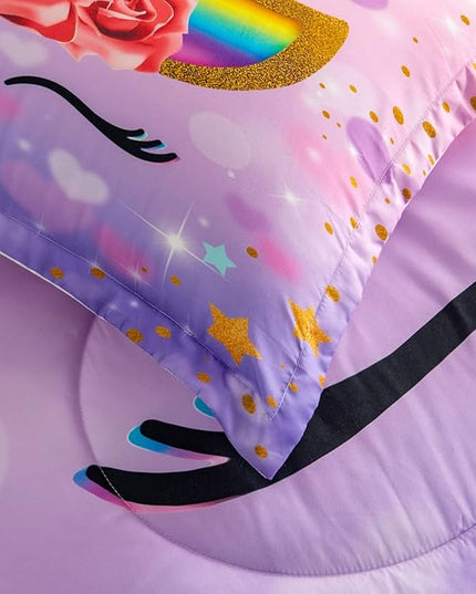 Unicorn Queen Bedding Sets for Girls Kids Comforter Set Queen Size with 2 Pillowcases Purple Unicorn Room Decor for Girls Bedroom Ultra Soft Machine Washable Toddler Bed Set - LeafyLoom