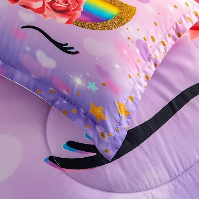 Unicorn Queen Bedding Sets for Girls Kids Comforter Set Queen Size with 2 Pillowcases Purple Unicorn Room Decor for Girls Bedroom Ultra Soft Machine Washable Toddler Bed Set - LeafyLoom