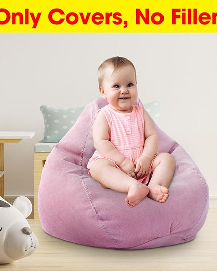 2 Pcs Bean Bag Cover Stuffed Animal Storage Bean Bag Chair Cover Soft Corduroy Stuffed Animal Bean Bag Storage for Kids Adults Indoor Bedroom Organizing Plush Toys(Pink, 100L) - LeafyLoom