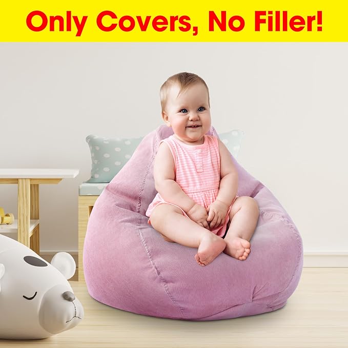 2 Pcs Bean Bag Cover Stuffed Animal Storage Bean Bag Chair Cover Soft Corduroy Stuffed Animal Bean Bag Storage for Kids Adults Indoor Bedroom Organizing Plush Toys(Pink, 100L) - LeafyLoom