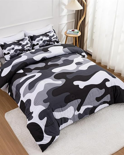 Meeting Story Camouflage Bedding Set, Colorful Pattern Style Comforter Set, 3 PCS One Comforter Two Pillowcases in One Bag, All Season Bedspread for Teens Adults (Grey,Full - LeafyLoom