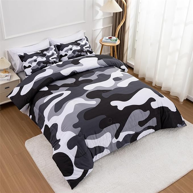 Meeting Story Camouflage Bedding Set, Colorful Pattern Style Comforter Set, 3 PCS One Comforter Two Pillowcases in One Bag, All Season Bedspread for Teens Adults (Grey,Full - LeafyLoom