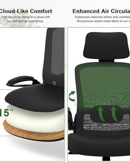 Mimoglad Home Office Chair, Ergonomic Desk Chair with Adjustable Lumbar Support, High Back Computer Chair- Adjustable Headrest with Flip-Up Arms, Swivel Task Chair for Home Office (Black) - LeafyLoom