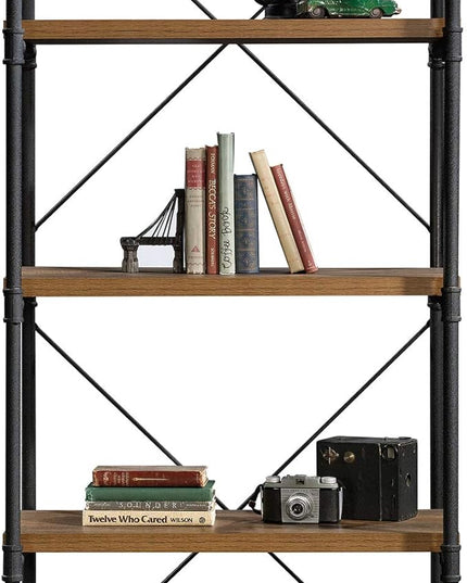 Sauder Iron City Tall Bookcase/book shelf, Checked Oak finish - LeafyLoom