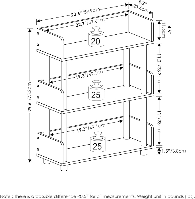 Furinno Turn-N-Tube 3-Tier Toolless Display Rack, Flagstaff Oak/Black - LeafyLoom