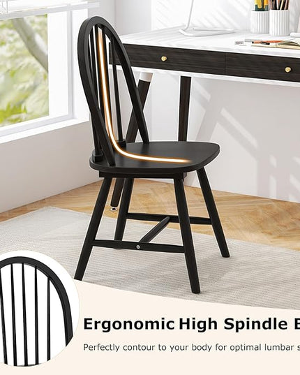 HAPPYGRILL 2 Pieces Wooden Dining Chairs Set, Vintage Armless Windsor Chairs, Kitchen Dining Chairs with Backrest, Black - LeafyLoom