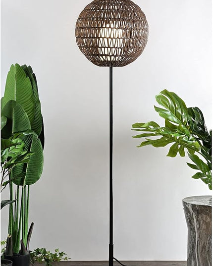 JONATHAN Y JYL6507A Bea 61" Outdoor Woven Globe LED Floor Lamp, Bohemian, Transitional, Scandinavian, Modern, Contemporary, Modern, Office, Bedroom, Living Room, Family Room, Dining Room, Coffee/Black - LeafyLoom