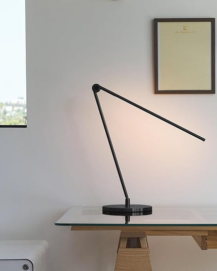 Brightech Libra LED Table Lamp - Contemporary Minimalist Thin Compact Desk Lamp - Adjustable Pivoting LED Head with Built-in Dimmer and Color Changing LED - Black - LeafyLoom