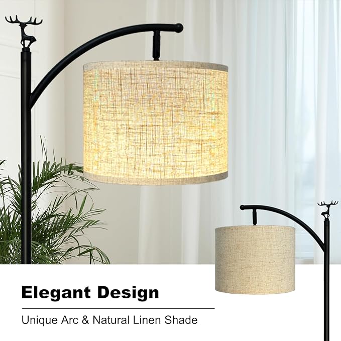 Floor Lamp for Living Room with 3 Color Temperatures LED Bulb,Standing Lamp, High Linen Lampshade Modern Floor Lamp, Living Room Bedroom Office Dining Room Foot Switch Reading Lamp - LeafyLoom