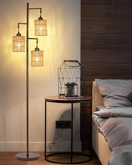 Farmhouse Floor Lamp, Industrial Style Tall Lamps, Boho Tree Standing Tall Lamp with Sturdy Modern Vintage Design for Living Room Bedroom Office Dining Room(Coffee) - LeafyLoom
