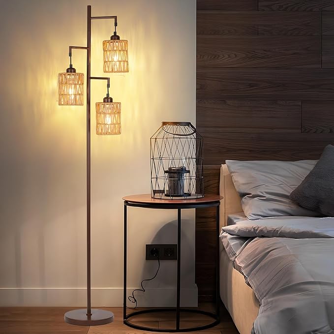 Farmhouse Floor Lamp, Industrial Style Tall Lamps, Boho Tree Standing Tall Lamp with Sturdy Modern Vintage Design for Living Room Bedroom Office Dining Room(Coffee) - LeafyLoom