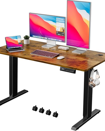Electric Standing Desk 48 Inch, Ergonomic Height Adjustable Table with T-Shaped Metal Bracket Modern Computer Workstations for Home Office, Rustic Brown - LeafyLoom